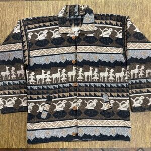 Vintage Alpaca Blanket Jacket Peru Bolivia‎ Folk Llama Motif Wool Coat Men’s L